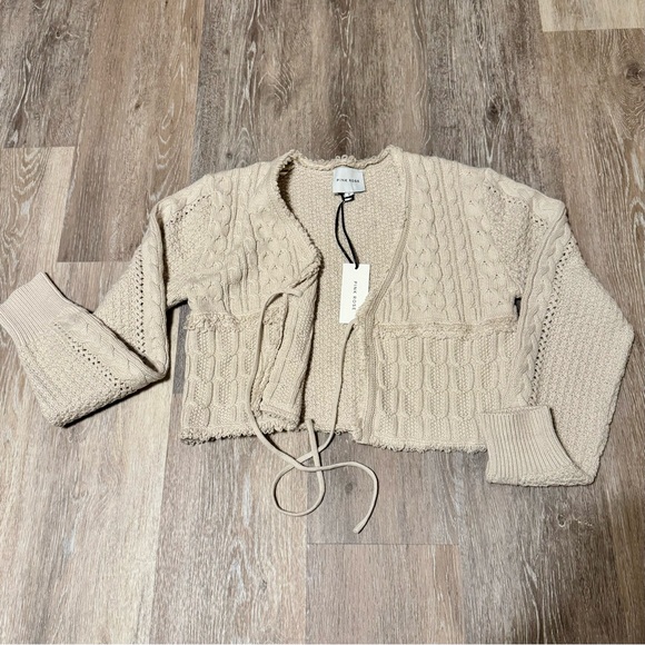 NWT - Beige Cable Knit Tie-Front Cardigan - Size Small - Pink Rose - Picture 3 of 6